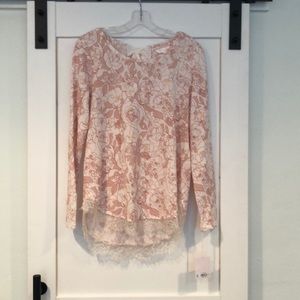 NWT LC Lauren Conrad Floral Lace Trim Blouse S
